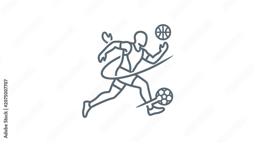 Fototapeta premium Stylized basketball player dribbling ball with dynamic motion lines.