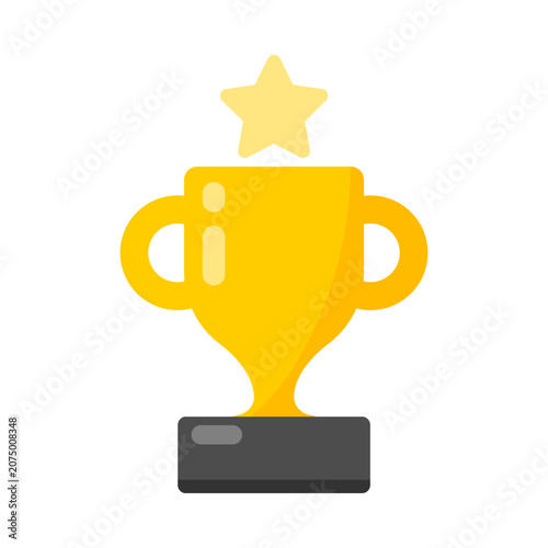 Gold trophy with yellow star winner icon flat vector design