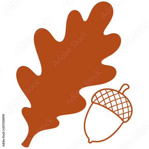 Brown Oak Leaf and Acorn Illustration.