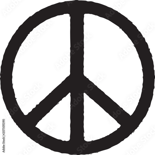Vászonkép Hand Drawn Peace Symbol with Soft Rough Edges Black