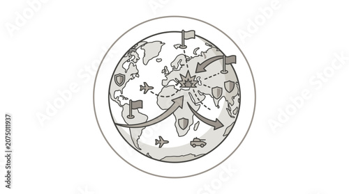Global military conflict and strategic troop movement icon.