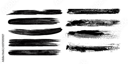 Photos Black brush stroke set isolated on background