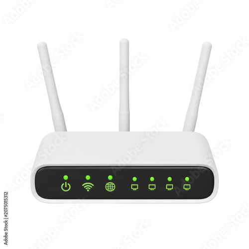 Modern Wireless Router with Glowing Status Lights