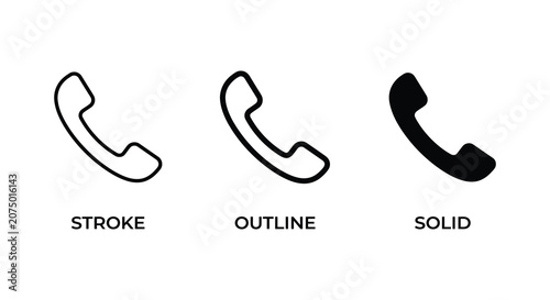 Cuadro en lienzo Telephone handset icons in stroke outline and solid styles on a white background