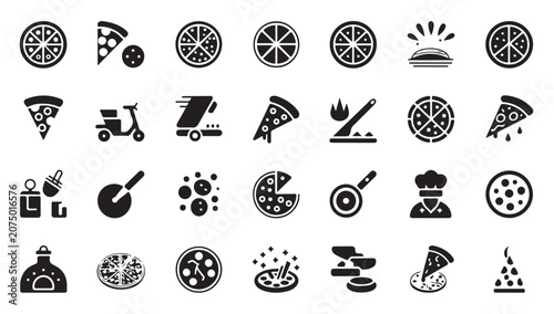 Fotografi Comprehensive collection of pizza related icons and various food industry graphic assets
