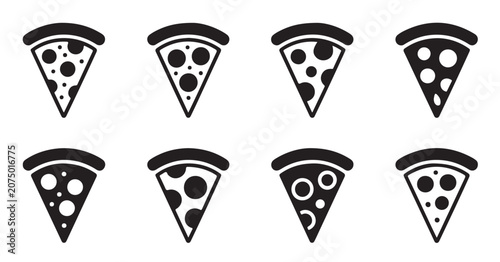 Tableau sur toile Collection of flat pizza slice icons with different toppings on transparent background