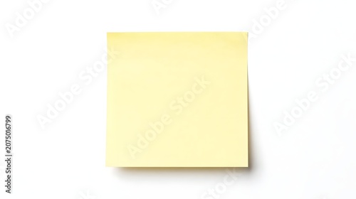 Yellow sticky note on white background for writing or reminder blank space