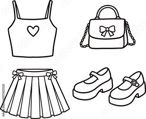 Hand drawn aesthetic clothing and accessories doodle vector.