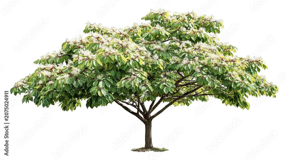 Fototapeta premium Amur maple tree with bright red autumn leaves, isolated on white background, studio shot