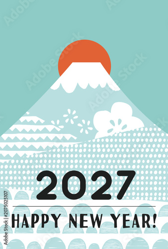 富士山の年賀状テンプレート（2027年）