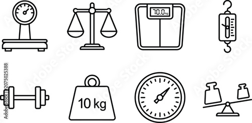 Foto Weight Scale and Mass Measurement Icon Set for Fitness Apps, Logistics Websites,