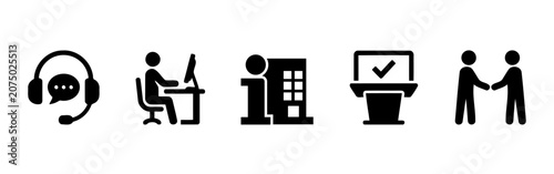 Set of five business related icons in black