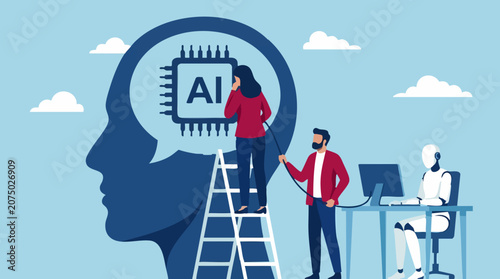 Cuadro en lienzo Team developing Artificial Intelligence for robot programming and innovation