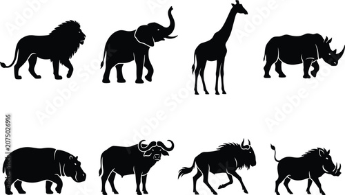 Photography Set of African safari wild animal silhouettes including lion elephant giraffe rh