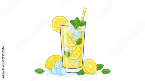 Obraz na plátne Refreshing glass of lemonade with ice.