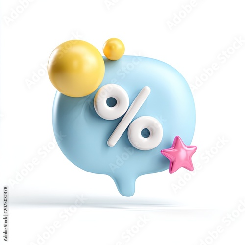 3D Icon of a Percentage Symbol Inside a Speech Bubble.