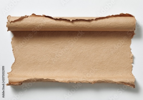 A Rolled Up Scroll of Old Brown Paper with Torn Edges.