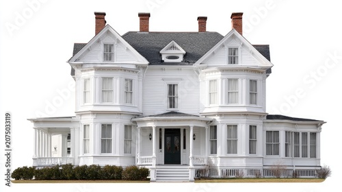 Elegant White Victorian Mansion with Classic Architecture and Charm.