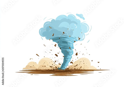 Illustration of a powerful tornado swirling debris and dust.