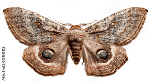 Detailed Close-up of a Beautiful Moth with Eye-like Markings on Wings.