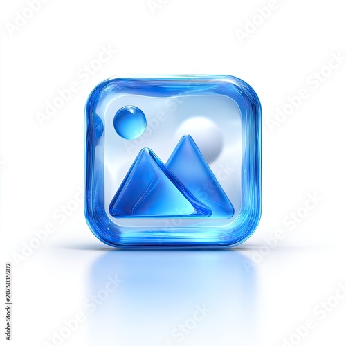 Abstract Blue Glass Icon Representing Digital Image or Gallery.