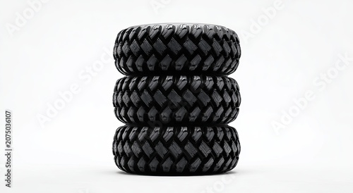 Stack of Three Off-Road Tires on a White Background.