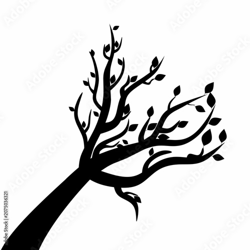 Vector silhouette of tree branches with leaves on a white background. Great for nature posters or paintings.