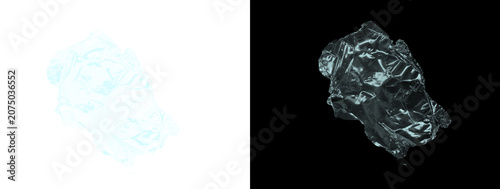 Glowing Light Blue Crumpled Metallic Foil Texture Abstract Swatch on White and Black Dual Background