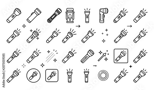 Konstfotografi Flashlight collection linear icons and illustrations for emergency outdoor and s