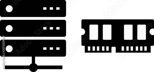 Server Rack and RAM Memory Stick Vector Icon Black Minimalist Technology Symbol