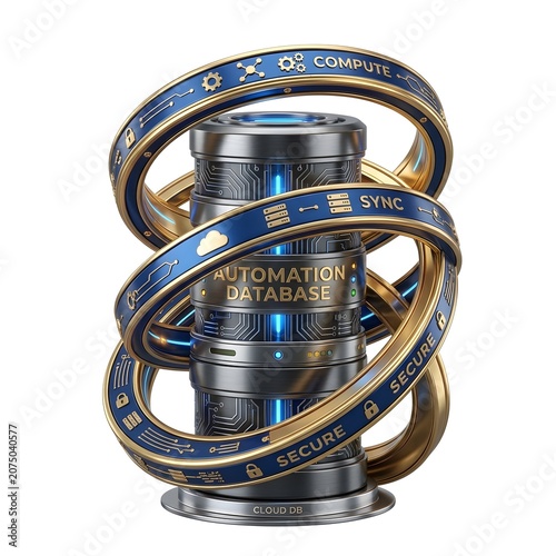 Futuristic data rings with ai and automation text on a white background