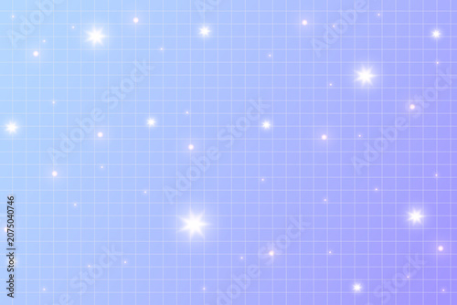 Retro aesthetic grid with sparkles and pastel gradients. Kawaii stars on trendy 90s-geometric checkered layout. Blue template for posters, banners and cool digital designs.