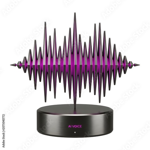 Abstract sound wave sculpture on a black base 3d rendering illustration