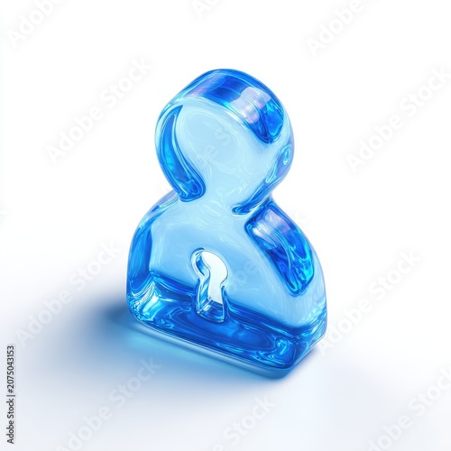Abstract Blue Glass Figure with Keyhole Symbolizing Security and Access.