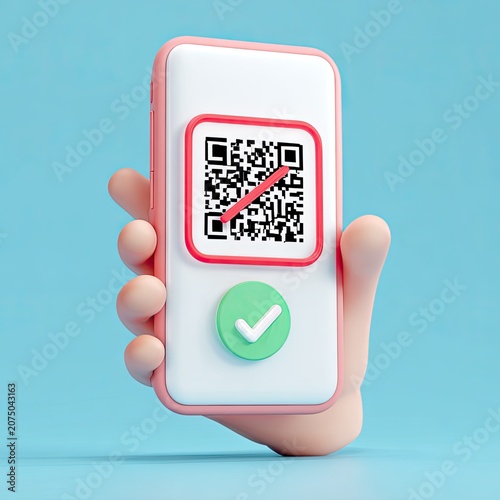 Smartphone Displaying QR Code with Green Checkmark for Verification.