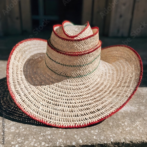 straw hat on a wooden table