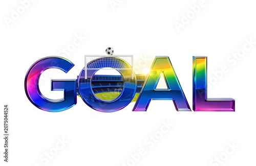 Soccer goal text with football ball stadium ojnwhite background