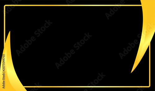 Foto Golden swoosh shapes surrounding empty rectangular space on black background for elegant luxury frame design