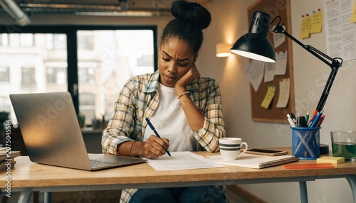 Burnout from Overwork and Long Hours – Exhausted Professional at Night Office with City Lights and Paperwork Concept