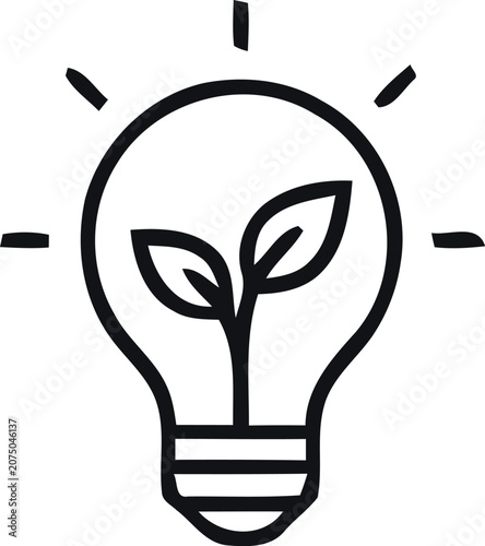 Eco innovation concept lightbulb with sprout line art icon