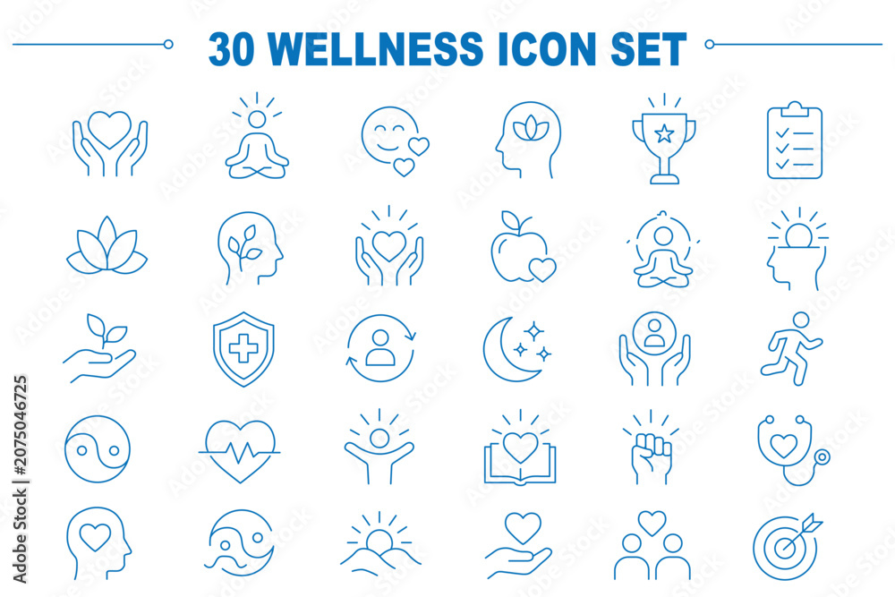 Fototapeta premium Mental wellness and self care thin line icon set