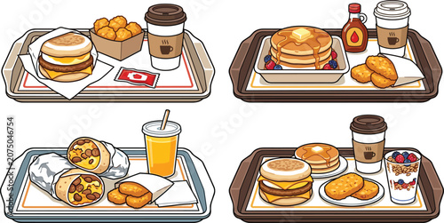 Canvastavla Fast food breakfast menu combos vector illustration set featuring english muffin