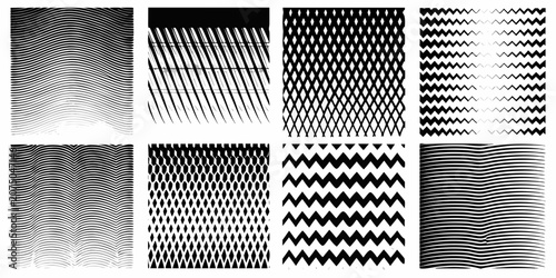 Принти на полотні Wavy line patterns black and white vector illustrations on a white background