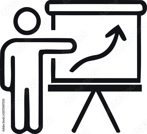 Business presentation icon man presenting growth chart on projector screen