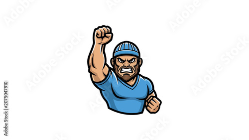 Aggressive Male Character Illustration with Raised Fist for Sports Mascot Design