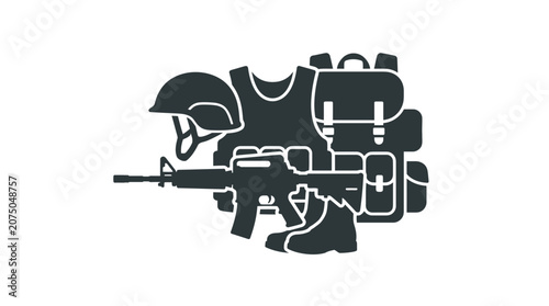 Complete Military Tactical Gear and Soldier Combat Equipment Silhouette Set