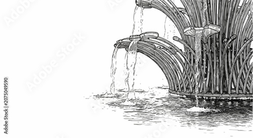Elegant Fountain Artwork Depicting Water Flowing Gracefully into Pool.