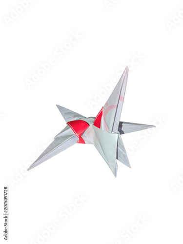 Red and white paper origami star decoration