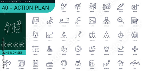 Foto Action plan and business strategy solid icon set