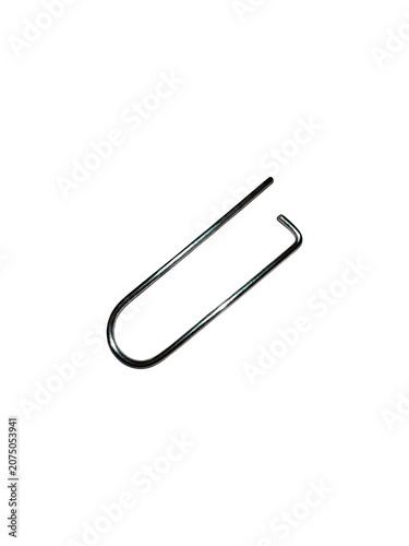 A single metal paperclip for office and school documents